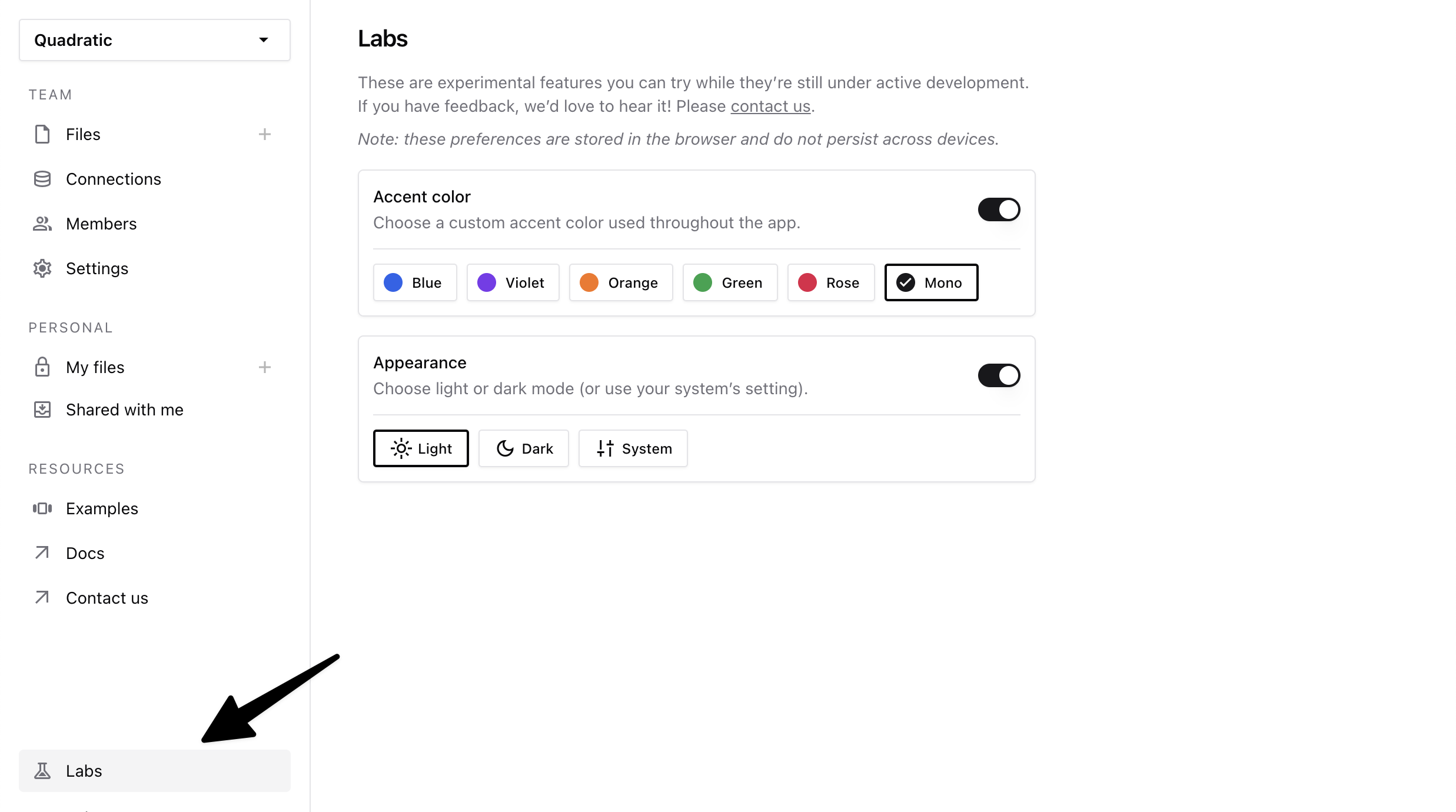 How to navigate to the Labs section of the dashboard.