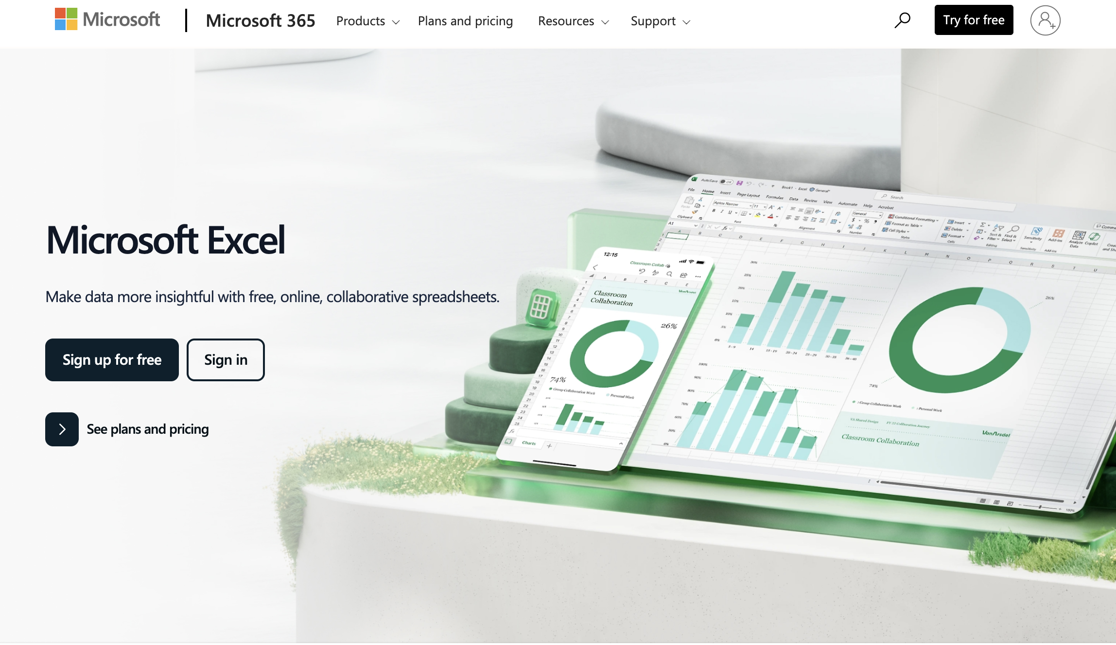 Microsoft Excel homepage