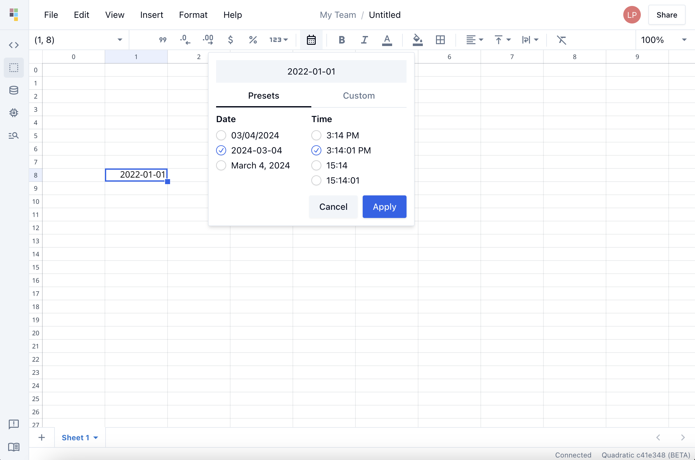 Image of datetime format picker.