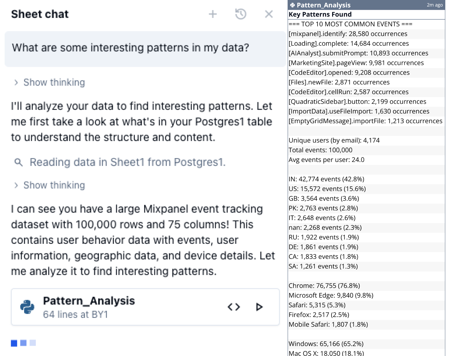 Data exploration with AI in Quadratic.
